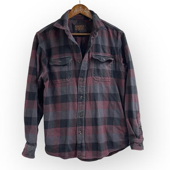 Orvis Brawny Flannel Long Sleeve Shirt Maroon Gray Medium Thick Warm Heavy - Picture 1 of 7